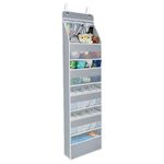 KEEGH Over Door Hanging Storage Over The Door Organiser 5 Large Compartments with Window 3 Clear Pockets Foldable Hanging Storage For Diaper, Towels And Toys. Grey