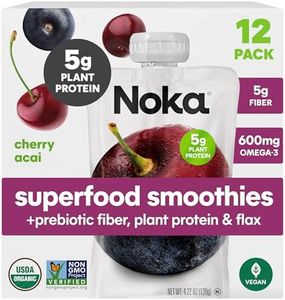 Noka Superfood Fruit Smoothie Pouches, Cherry Acai, Healthy Snacks with Flax Seed, Plant Protein and Prebiotic Fiber, Vegan and Gluten Free Snacks, Organic Squeeze Pouch, 4.22 oz, 12 Count