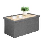 PLINPLUS Folding Storage Ottoman Bench, Linen Ottoman Coffee Table with Lid Tray, Toy Chest Foot Stool for Living Room, Holds up to 550 lb, Dark Grey, 30 inches