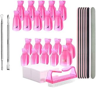 HIGHROCK Nail Polish Gel Remover Tools Kit with hand and toe Nail Clips, 100 Nail Remover Cotton Pad, Nail Brush, Cuticle Pusher, Cuticle Peeler, 100/180 Nail File, Buffer Block (PINK)