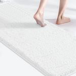 Bathroom Rugs Non Slip Chenille Long White Bathroom Runner with Rubber Backing, Fluffy Soft, Ultra Absorbent and Machine Washable Bath Shag Rug for Bathroom Tub and Double Sink (59" x 20", White)