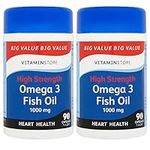 Vitamin Store Omega 3 Fish Oil High Strength 1000mg Food Supplement, 90 Capsules per Tub, Pack of 2 Tubs, 6 Months Supply