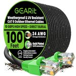GEARit Cat6 Ethernet Cable 100ft, Outdoor Direct Burial Cat 6 Cable 24AWG High Speed Up to 10Gbps, LLDPE (PE) UV-Resistant Waterproof Jacket, CCA RJ45 Network Internet Cable for Router- Black,100FT