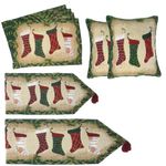 Tache Hang My Stockings By the Fireplace Festive Christmas Holiday Decorative Woven Tapestry - 8 Piece Set - 4 Placemats, 2 Table Runners, 2 Cushion Covers