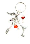 Handmade Going Out Drinking Wine Glass Keyring Bag Charm with Shoe Charm, Personalised Initial and Genuine Crystal