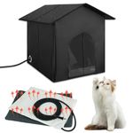 Midollarle Heated Outdoor Cat House Double Door Heated Cat Shelter, Weatherproof Foldable Heated Kitty House with Cat Heating Pad Bed for Feral Barn Cat Kitty Puppy (with Instructions)