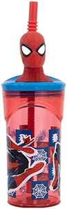 Stor Vaso Infantil Reutilizable con Pajita y Tapa con figurita 3D y Capacidad de 360 ml de Spider-Man