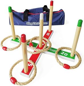 Wooden Ring Toss Game-Includes 5 Rope Rings and Carry Bag