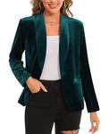 MINTLIMIT V-Neck Shawl Collar Velvet Long Sleeve Ladies Blazers One Button Jacket Suits with Pockets Outerwear Daily Job Date Night Party (Green L)