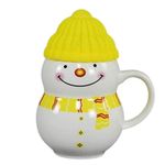 SATYAM KRAFT 1 Pcs Snowman Shape red Ceramic Mug with Lid Cover for Tea, Coffee, Milk, Beverage, Best Gift to Girls, Boys, Women(300 ml)