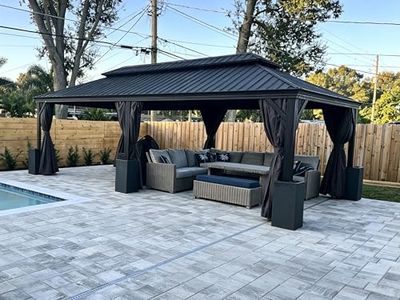 PURPLE LEAF 12' X 24' Outdoor Large Gazebo with Galvanized Steel and Light for Lawn and Garden Permanent Hardtop Gazebo Grey