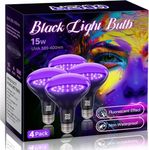 PIZHLO 4 Pcs 15W LED Black Light Bulbs, BR30 E26 Black Shell Blacklight LED Bulb, 385-400nm, Glow in The Dark for Blacklight Party, Body Paint, Fluorescent Poster, Halloween Decoration,Non-Waterproof