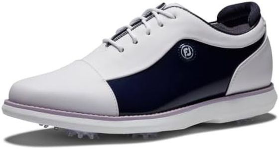 Footjoy Women's Traditions Cap Toe Golf Shoes- Previous Season, White/Navy Patent Cap Toe, 7.5