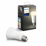 Philips Hue White LED Smart Light Bulb 1 pack [E27 Edison Screw] 60W equivalent, with Bluetooth, Works with Alexa, Google Assistant and Apple Homekit.