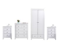 HOME MODERN Wooden White Bedroom Sets 4 Pieces (3 Drawers Bedroom x2, 3+2 Drawers Chest, 2 Door 2 Drawer Wardrobe) Sotrage Unit Cabient Bedroom Wardrobe Furniture Sets