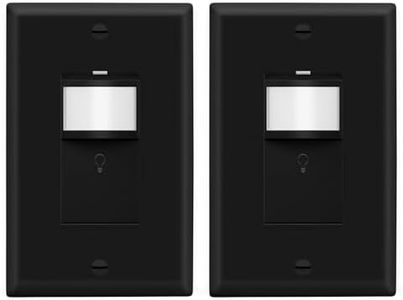 LIDER Motion Sensor Switch with Wall Plate, PIR Sensor Light Switch, Occupancy & Vacancy Modes, No Neutral Wire Required, 120V, 60Hz, 150W LED/CFL, Single Pole, LPS-1P-BKWP2P, Black, 2 Pack