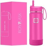 IRON °FLASK Kids Water Bottle - Straw Lid, 20 Name Stickers, Vacuum Insulated Stainless Steel, Double Walled Tumbler Travel Cup, Thermos Mug - Pink Tulip, 18 Oz