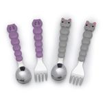 melii Feeding Spoon & Fork Utensil Set for Toddlers and Kids, Stainless Steel – BPA Free, Dishwasher Safe (Cat & Bulldog 4pc)