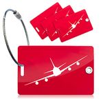 Strong PVC Luggage Tags, Secure, Easy to Spot, Privacy, Strong Steel Cable, 4 Pack Red