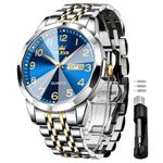 OLEVS Watches for Men Blue Stainless Steel Analog Quartz Diamond Business Luxury Dress Waterproof Luminous Date Casual Mens Wrist Watches