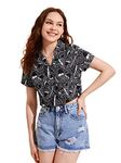 TOPLOT Black Printed Crop Shirt for Women with Short Sleeve (Crop-Shirt-5059-M)