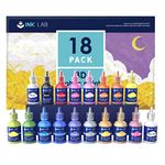 INK LAB 3D Fabric Paint Set 18 Colors Permanent Textile Paints with Brushes for Kids Adults Clothes DIY Canvas Ceramic Wood T-Shirts Bags, 30ml/Bottle, Non Toxic