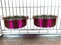 Ellie-Bo Pair of Dog Bowls For Crates, Cages or Pens and 3 Sizes (2.0Ltr Large, Pink)