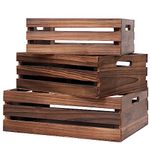 SENRYEE Large Size Wood Crates For Storage,Decorative Vintage Black Wooden Crates For Display,Handmade Solid Wood Boxes,Set Of 3 Rustic Black Wooden Crate. (vintage black)