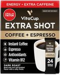 VitaCup Extra Shot Instant Coffee Packets with Espresso Shot, “Red Eye” High Caffeine, Bold Dark Roast w/Vitamin B12, Antioxidants, Premium Instant Coffee in Single Serve Sticks, 24 Ct