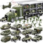 JOYIN 25 in 1 Military Truck Army Vehicle Toy Set with Toy Soldiers, Mini Combat Vehicles, Carrier Transport Truck with Lights & Sounds, Army Men Playset, Birthday Gifts for Boys Age 3 4 5 6 7+