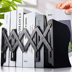 Non Skid Book Ends to Hold Books, Carooyac Metal Adjustable Book Ends Decorative Bookends for Home Office, Heavy Duty Kids Bookshelf Magazine Holder Book Organizer for Desk