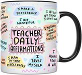 YouNique Designs Daily Affirmations Teacher Mug for Women - 11 Oz, Self Care Teacher Appreciation Gifts, Teacher Cup, Daycare Teacher, Sped Special Ed Teacher Coffee Cup (Black Handle)