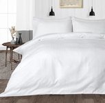 Trance Home Linen Zippered 100% Cotton 300TC Satin Stripe King Size Duvet Cover Quilt Cover Blanket Cover Razai Comforter Cover with 2 Pillow Covers (102 x 110 inch, White)