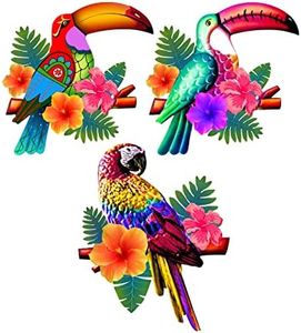 Meduofon 3 Pack Metal Birds Wall Art Decor, Beautiful Parrot Toucan Outdoor Wall Decor for Patio Wall Fence Deck Garden Home Balcony Tropical Bird Macaw Wall Sculpture Hanging for Indoor Outdoor
