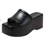 LIPIJIXI Women's Dress Platform Mules with High Heel Slip On Square Toe Wedge Heel Sandals Platform Heel Slippers Slide-on Sandals Black Size 38