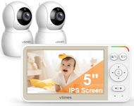 VTimes No WiFi Baby Monitor 2 Cameras, 5 Inch Auto Switch Single View No Split Screen, Remote Pan-Tilt-Zoom, VOX Two-Way Talk, Night Vision, Temperature, 1000ft Range for Twins & Two Nurseries