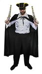 ILOVEFANCYDRESS MENS DELUXE HIGHWAYMAN FANCY DRESS COSTUME - LONG BLACK CAPE WITH COLLAR, WHITE FRILLED SHIRT, BLACK MASK, BLACK TRI-CORNER HAT & TWO MATCHING FLINTLOCK PISTOLS (X-LARGE)