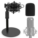 Frgyee Upgraded AT2020 Desktop Mic Stand, Adjustable Table Microphone Stand with Shock Mount and Foam Windscreen for Audio Technica AT2020 AT2020USB+ AT2035 ATR2500 Condenser Mic