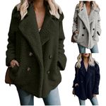 Plus Size Women's Coats Fleece Winter Warm Teddy Bear Jacket Cardigans Long Sleeved Lapel Double-Faced Solid Outercoats with Pockets Open Front Fluffy Overcoats Casual Parka Jacket Outwear UK Sales