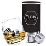 FLOW Barware Rocking Whiskey Glass | Whiskey Gift Set with Whiskey Glass & 2 Metal Whiskey Stones | Whisky Glass with Whisky Stones Gifts for Men Birthday, Father's Day, Christmas