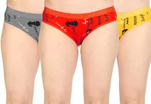 SWENSON Women Printed Cotton Bikini Panty Full Coverage Hipster Panty Pack of 3 (Small, Yellow,Red Grey)