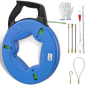 Hilizart Fish Tape Wire Puller 196FT 4.5mm, 7 Leader Tips & Reel Stand
