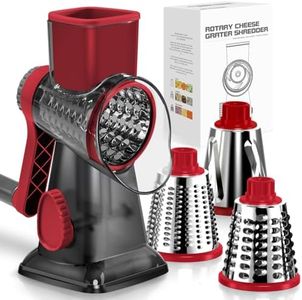 KEOUKE Rotary Cheese Grater Hand Crank Transparent - Shredder Slicer Grinder 3 Stainless Steel Blades, Stable Suction, Labor-Saving Handle, Safe Kitchen Tool for Cheese, Vegetable, Nuts, Chocolate