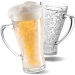 luxail Freezer Beer Mugs, Double Wall, Insulated Gel Plastic Pint Freezable Glasses, 15 oz, Clear 2 pack, Chiller Frosty Cup, Frozen Ice Freezer Mug, Freezer Cups.