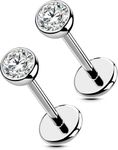 OUFER 2Pcs Nose Studs Flat Back, G23 Solid Titanium Silver Nose Rings 20G, Tiny Clear CZ 2.5MM Stud Nose Earrings for Women Men-6MM