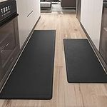 Color G 2 Piece Kitchen Rugs Set, Black Durable Standing Mat, Low Elastic Comfort Floor Mat with Non-Slip Rubber Back, Waterproof Anti Fatigue Mat, 17"x29"+17"x59"