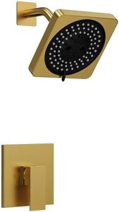 GRANDJOY Brushed Gold 7-Spray Square Rainfall Shower Head System, Pressure-Balanced Valve Trim Kit, Adjustable Overhead Shower (Valve Included)