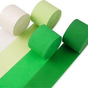 PartyWoo Green Crepe Paper Streamers 4 Rolls 328 ft Pack of Hunter Light Lime Green White Crepe Paper for Graduation Christmas Jungle Birthday Party Decorations (1.8 Inch x 82 Ft/Roll)