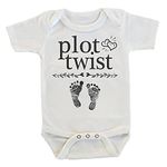 Witty and Bitty Plot Twist Pregnancy Reveal Announcement Onesie/Bodysuit Gift for Grandma Grandpa Dad Daddy Husband, White, 0-3 months