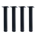 QLLY 12 inch Adjustable Metal Desk Legs, Square Office Table Furniture Leg, Set of 4 (Black)